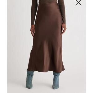 NWT Quince 100% Washable Silk Maxi Skirt in Hot Fudge, Size XL